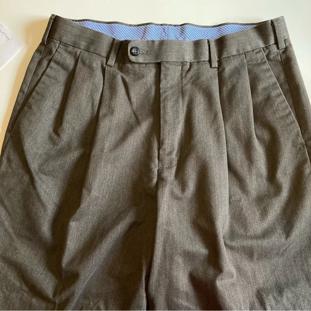 Axist Men's Charcoal Grey Flannel Double Pleat Cuffed Trousers |‎ 34 X 30